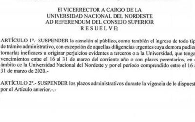 Nuevas medidas de prevención en la UNNE ante el COVID-19