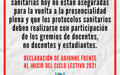 DECLARACIÓN DE ADIUNNE FRENTE AL INICIO DEL CICLO LECTIVO 2021