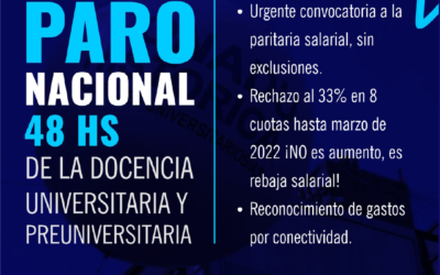 21 Y 22 DE ABRIL: NUEVO PARO NACIONAL DE LA DOCENCIA UNIVERSITARIA