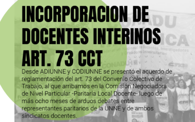 COMUNICADO PROCESO DE INCORPORACION DE DOCENTES INTERINOS ART. 73 CCT