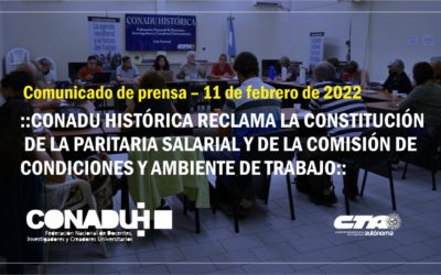 CONADU HISTÓRICA reclama la constitución de la Paritaria Salarial y de la Comisión de Condiciones y Ambiente de Trabajo