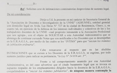 SOBRE INTIMACIONES A DOCENTES DE LA UNNE PARA JUBILARSE