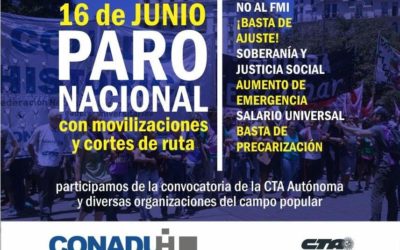 Paro Nacional convocado por la CTA adhiere CONADU Histórica   ::*
