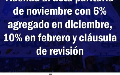 Adenda al acta paritaria de noviembre con 6% agregado en diciembre, 10% en febrero y cláusula de revisión