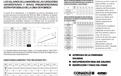 Los salarios de la mayoria de las categorias universitarias y varias pre univeritarias estàn por debajo de la línea de pobreza