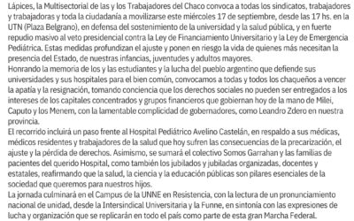 17 de septiembre todos y todas por la Universidad y la Salud pública. No al Veto.COMUNICADO DE CONVOCATORIA